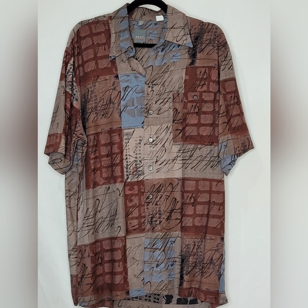 Haupt Short Sleeve Linen Blend Sport Shirt - Vintage M (Fits Modern Large)